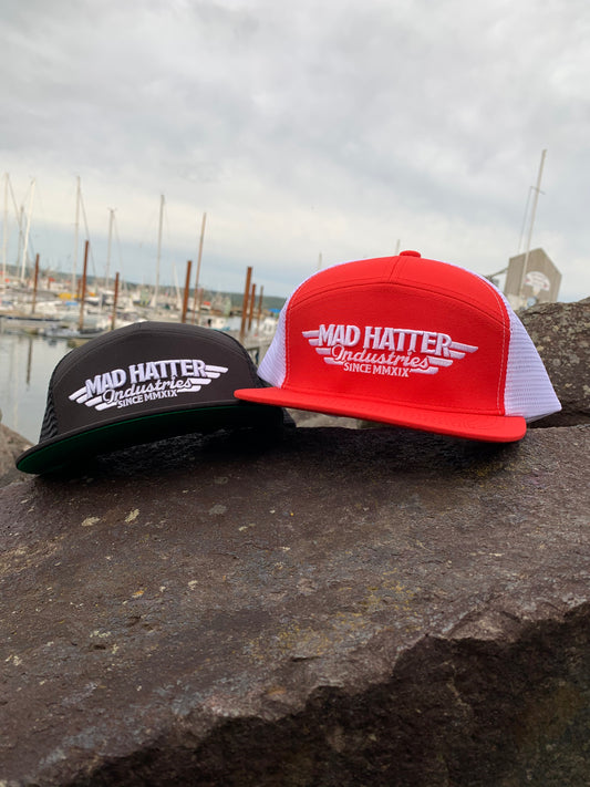 Mad Hatter Industries 7-Panel Hat – Red & Black