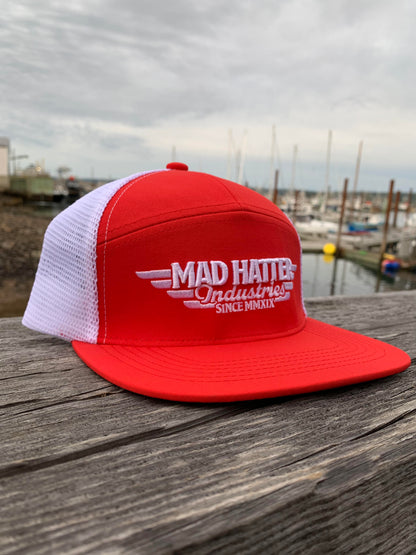 Mad Hatter Industries 7-Panel Hat – Red & Black